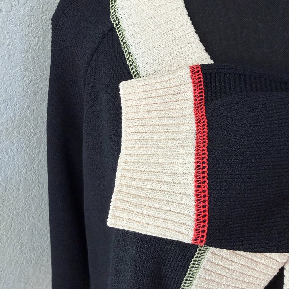 ST. JOHN Sport Wool Cardigan Sweater Black Cream Button Front Small - Picture 10 of 12
